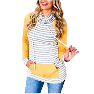 China Women Anti-wrinkle Turtle Neck Color Block Pocket Tunic Pullover Long Sleeve Casual Female Striped Loose Hoodies Pullover Top Sweatshirt for sale