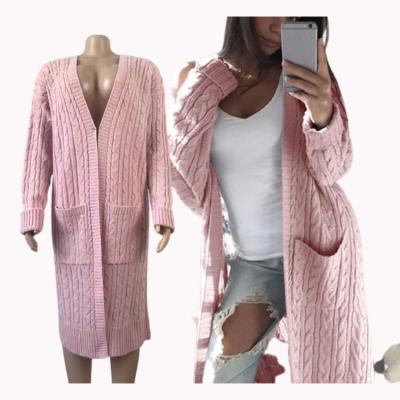 China Anti-Wrinkle Women's Casual Chunky Twist Long Sleeve Cable Knit Open Front Patch Pocket Oversized Long Cardigan Sweater Coat for sale