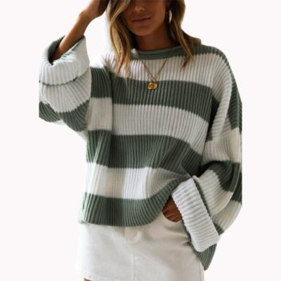 China Women's Sweaters Winter Long Sleeve Crewneck Extras Anti Shrink Soft Knitted Casual Pullover Jumper Color Block Striped Sweater for sale