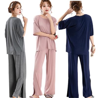 China QUICK DRY Women's Spring Summer Round Neck Rayon Panties Long Soft Modal Stretch Short Sleeve Loungewear Set of 2 Piece Sleepwear Pajamas Pajamas for sale