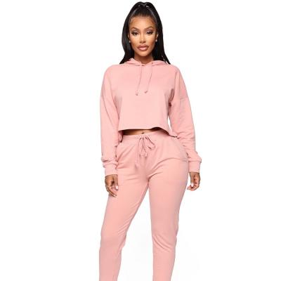 China Breathable Custom Women Teams Single Crop Hoodie Sweat And Long Jogging Sweatpants Sweatsuit Lounge Suits 2 Piece Set for sale