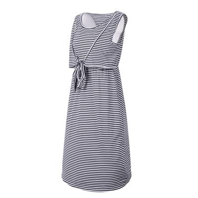 China Antibacterial Pregnant Women Two Tone Striped Double Layer Pregnancy Feeding Dresses Clothing Maternity Dress For Photography for sale