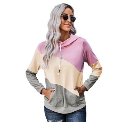 China Women's Urban Stylish Fit Anti-wrinkle And Sew Block Cross Fleece Color Sleeve Streetwear Hoodies Long Sweat Sweater for sale