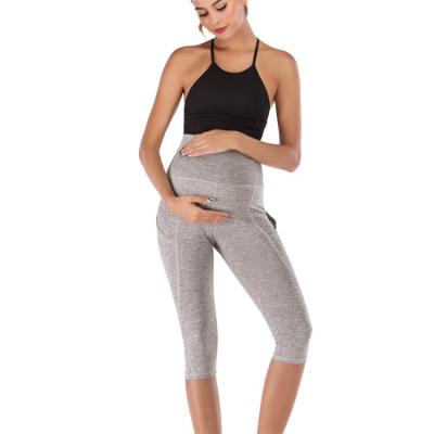 China 2020 New Pregnant Women Solid Color Antibacterial Waist High Cropped Crop Capri Yoga Lounge Leisure Pants Gaiters Sweatpants 3/4 for sale