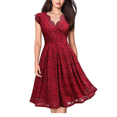 China Women's Plus Size V-Neckline Cocktail Party Lace Mini Dress Retro Formal Party Sleeveless Elegant Plus Oversized Breathable Office for sale