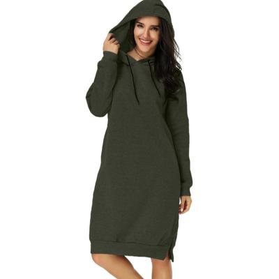 China Plus Size Women's Plus Size Long Sleeve Slim Fit Midi Pullover Hoodie Sweat Dress QUICK DRY Pocket String Sweatshirt Knee Length for sale