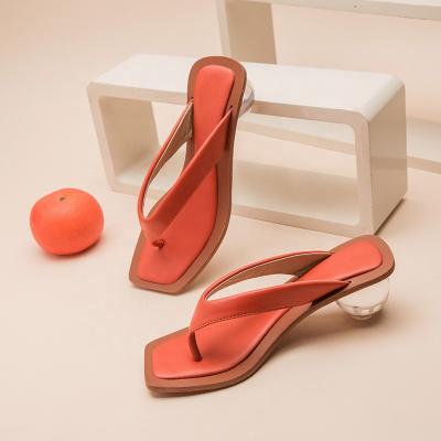 China 2022 Summer New Toe Crystal High Heels Shoes For Square Flip Flops Women Slippers Sandals Breathable for sale