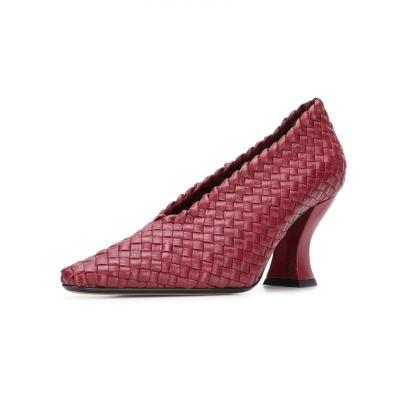 China Anti-Smell Plus Size Heels For Ladies Woven Mother Pumps Slip On Clog Heels Comfortable Casual Women Shoes for sale