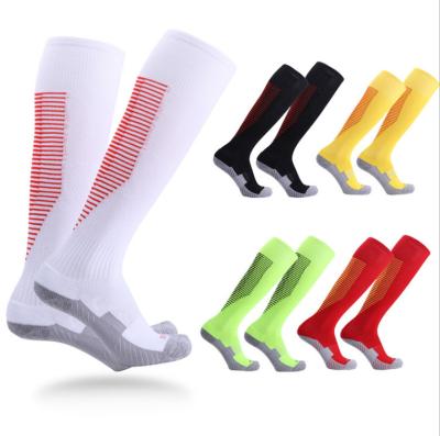 China Breathable Volume Over The Knee Terry Padded Kids Footless Soccer Stockings Mens Training Long Grip Anti Bumps Football for sale