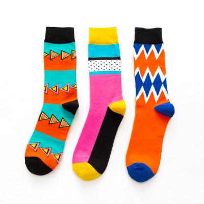 China 2021 Breathable Large Size Combed Cotton Crew Socks Happy Stock Fashion Socks Men Colorful Customizable for sale