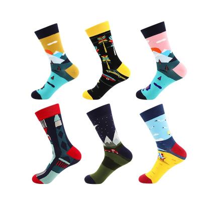 China Sporty Wholesale Combed Cotton Crew Funny Dress Socks Men Calcetines Cartoon Design Fashion Colorful Happy Socks for sale