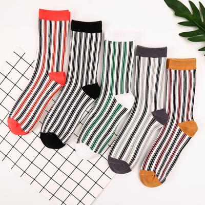 China Wholesale Cheap Breathable Ladies Fashion Cotton Slouch Slouch Socks Midi Dress Vertical Stripe Design Women Socks for sale