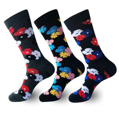 China Breathable Loose Cotton Funky Men Dress Socks Fashion Wholesale Casual Socks Floral Design Flower Big Size Crew Socks for sale