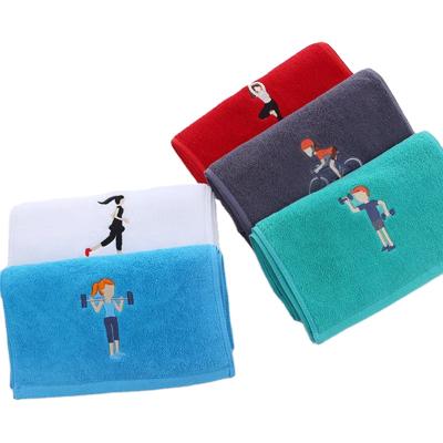 China Promotional Cheap QUICK DRY 100% Custom Logo Cotton Embroidery Gym Sport Bath Towel for sale