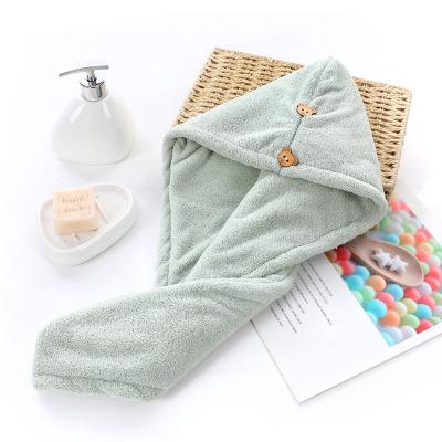 China Viable Hair Towel Velvet Towel Magical Coral Quick Dry Hair Shower Head Bath Turban Wrap Hair Dry Towel With Buttons for sale