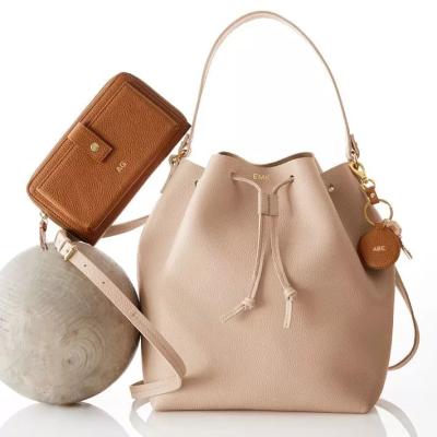 China Designer Large Brown GENUINE LEATHER Shopping Handbags Grain Leather Bucket Bag Online for sale