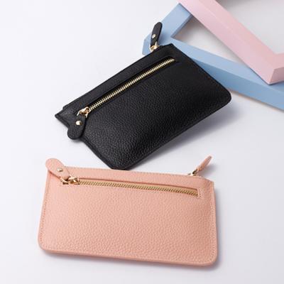 China Slim Lady Pebbled Card Holder Zipper Leather Coin Purse Slim Wallet For Women for sale