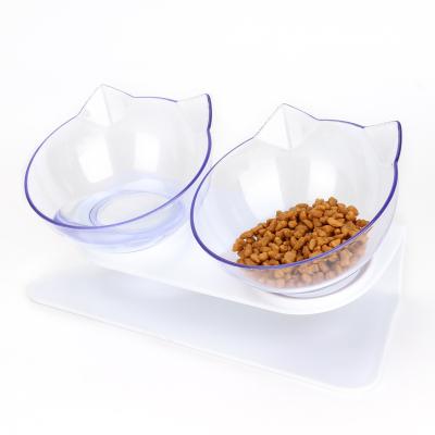 China Cat Double Bowls Food Feeding Pet Drinking Dispenser Automatic Pet Bowl Water Feeder for Cats and Small Dogs for sale