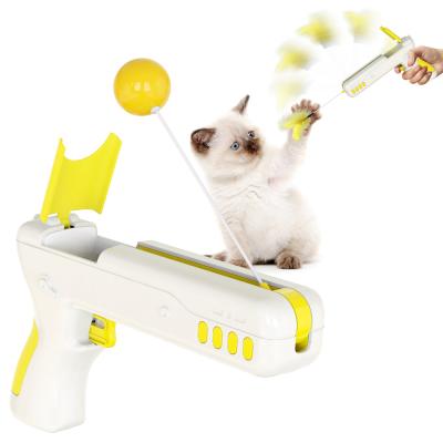 China Viable Cat Interactive Gun Shape Toy with Ball Feather Stick for sale