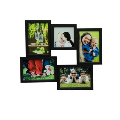 China Fashionable Classic Design Frame Black Frame White Color Customized 5 Picture Wall Collage Frame For Home Decoration for sale