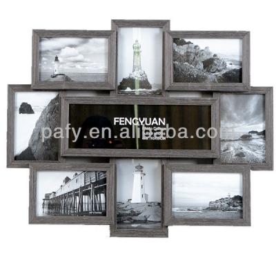 China Fashionable Customized 9 Free Opening Rustic Style Combination Collage Photo Frames For Home Decoration for sale