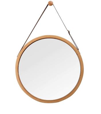 China Hot Selling Home Decorative Round Frame Farmhouse Style Wall Circle Wooden Mirror For Bedroom Bathroom for sale