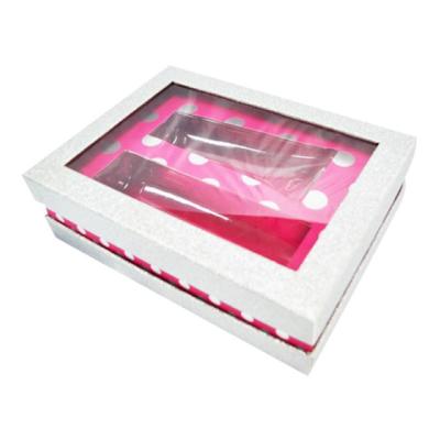 China Handmade Wholesale Fancy Design Custom Printing Cosmetics Packaging Paper Boxes With Clear Window for sale