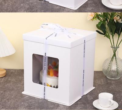 China Disposable Custom Elegant Design Factory Price Cake Packaging Card Paper Box With Clear Window And Ribbon for sale