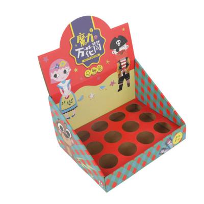 China Custom Promotion Logo Printed Retail Cardboard Display Stand Snack Toy Counter Paper for sale