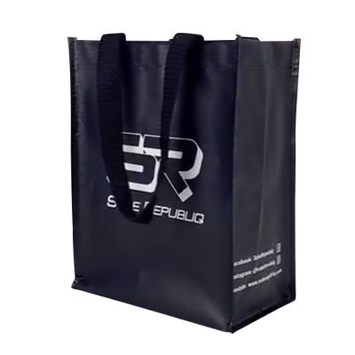 China Black And White Printed Logo Textile Bag Clothing Shopping Portable Shopping Bag for sale