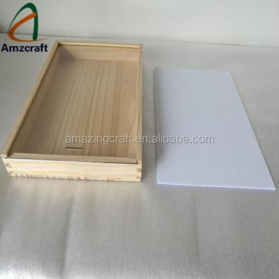 China Handmade A4 Wooden Book Storage Sliding Lid Box With Customized Logo for sale