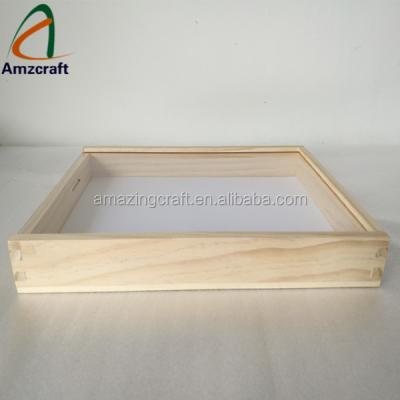 China A4 Size Pine Solid Wood Sliding Glass Lid Sustainable Keepsake Box for sale