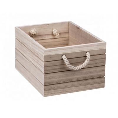 China Smoothly Recyclable Polish Wooden Crate Storage Box With Cotton Handles Natural Single Color for sale