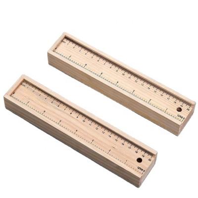 China Wooden Pencil Case With Slip Ruler Cover School Stationery Box Wooden Pencil Case With Slip Ruler Cover School Stationery Desk Rectangular Organizer Gift Box for sale