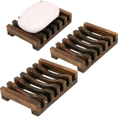 China Recyclable Wooden Soap Dish Tray Custom Made Fit Soaps Exactly Burnt Dark Brown Color Soap Holder Container for sale