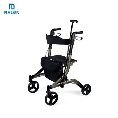 China People With Difficulty In Walking Aluminum Ralon Wheelchair Transport Chair Mobility Medical Rollator 4 Wheel Rolling Walker With Adjustable Handle for sale