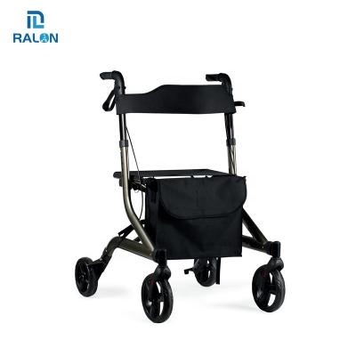 China People With Difficulty Walking Ralon Walker Aluminum Rollator Walker High Quality Folding Rollator Walker With Fabric Seat Backrest for sale