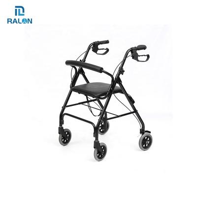 China People with difficulty in walking Ralon wheelchair rollator black aluminum frame assisted walker folding seat walking rollator for sale