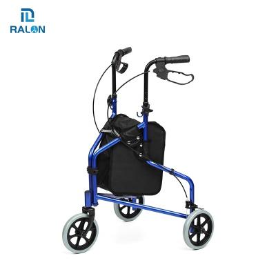 China People With Difficulty Walking Aluminum Frame Ralon Disability Rollator Three Wheel Walker Height Adjustable Rollator Walker With Shopping Bag for sale