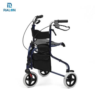 China People with Difficulty in Walking Aluminum Frame Ralon Elder Walker Three Wheel Rollator Adult Walker with 2 Pcs Shopping Bag for sale