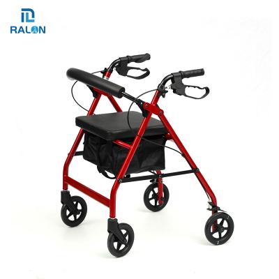 China Innovated High End Aluminum PVC Sponge Seat Elderly Walking Aid And Ralon Design Shopping Bag Aid Rollator Lightweight Adjustable Exercise Walker Outdoor for sale