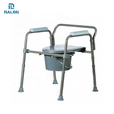 China People With Difficulty Walking Best Selling Ralon Steel Toilet Wheelchair Commode Portable Commode Chair Steel Toilet Chair With Lid for sale