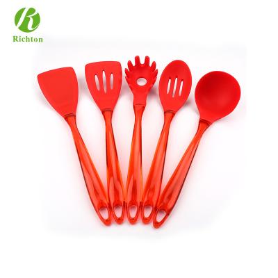 China Hot Selling 5pcs Disposable Personalized Colorful Kitchen Food Silicone Cooking Utensils Set for sale