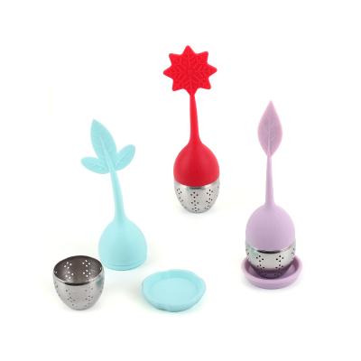 China Viable Customize Silicone Handle Stainless Steel Strainer Loose Leaf Tea Infuser for sale