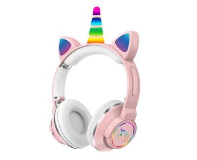 China Cute Cat Ear Headphone Unicorn Cartoon LED Child Headband Girl Music Headband Wireless Headphones Headset Gamer Gift With MIC for sale