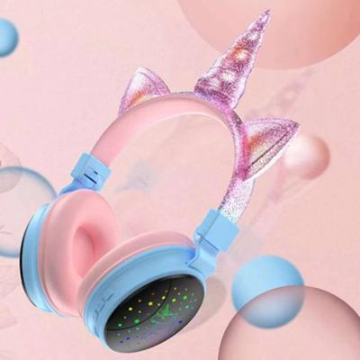 China Wireless Earbuds Headband Children's Wireless Headphones Headband Anime Cat Ear Unicorn Bluetooth RGB Light Headset Christmas Glowing Kids Gift for sale