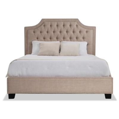 China Nailhead Trim CX611 Beds Wholesale American Style Button Tufting Upholstered Fabric Bed Bedroom Furniture for sale