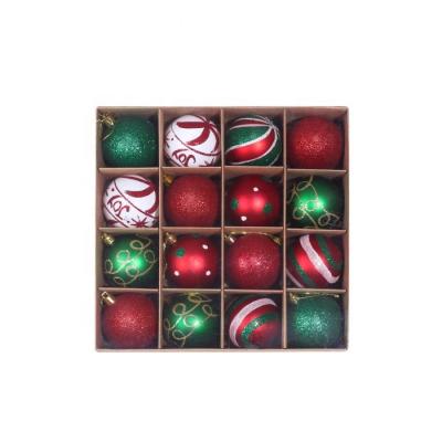 China Christmas Tree Decorations Colorful Ball 16 PCS Christmas Ball Gift Box Christmas Tree Ornaments 6cm Green Gold Colorful Ball Red Plastic Blow Decorations for sale