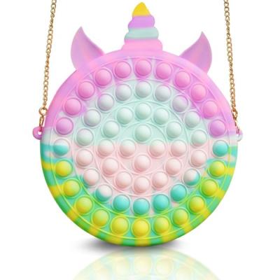 China Unicorn Silicone Halloween Gift Handbags And Purses Small Ladies Kids Noise Buster Toy Sensory Bag Handle Satchel for sale