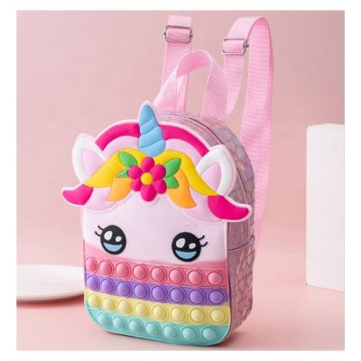 China Bubble Rainbow Bubble Bustle Backpack Squeeze Noise Toy Sensory Toys School Bags Cartoon Push Backpack Unicorn Kids Bag sensory bubble silicone for sale